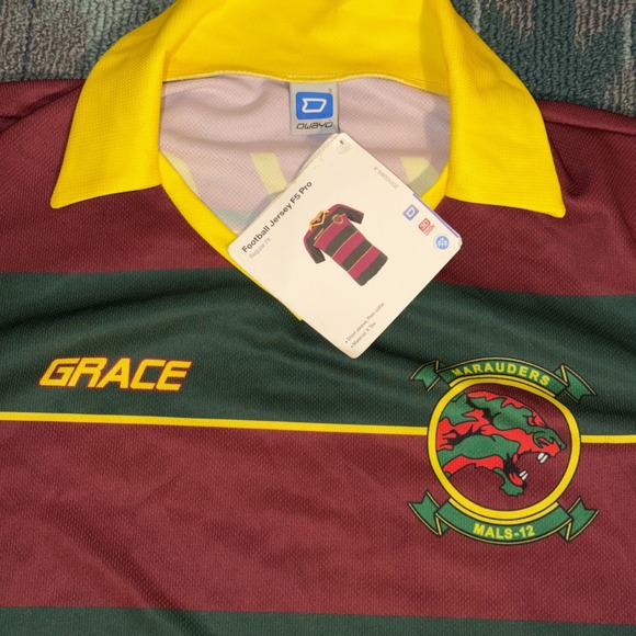 Marauders RFC Rugby Jersey XL Green‎ Burgundy Yellow Polo Collar MALS 12 Grace - Picture 2 of 10